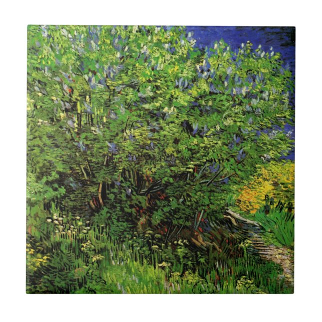 Azulejo De Cerâmica Lilacs por Vincent van Gogh, Flores de Jardim Vint (Frente)