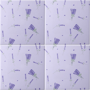 Azulejo De Cerâmica Lilás Roxo Floral Botânico Lavanda