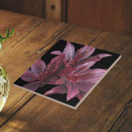 Azulejo De Cerâmica Lilases Asiáticas Vermelhas Escuras em Floral Pret
