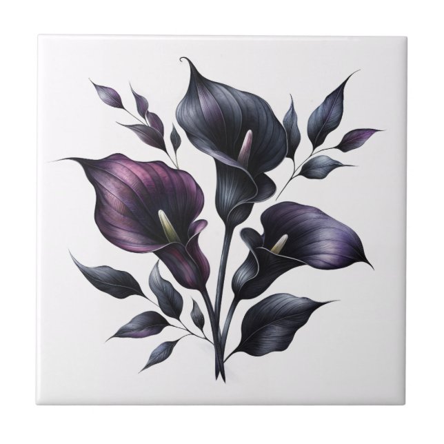 Azulejo De Cerâmica Lilases Calla Escuras Góticas (Frente)