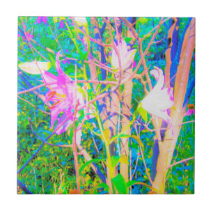Azulejo De Cerâmica Lilies Orientais Abstratas no Meu Jardim Rubio