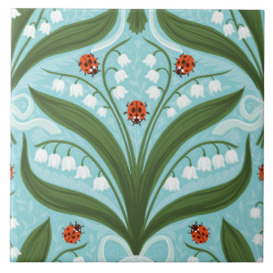 Azulejo De Cerâmica Lily do vale e a simetria de joias em verde.