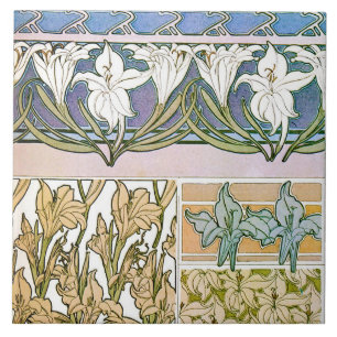 Azulejo De Cerâmica Lily Flowers of Art Nouveau Style, Mucha