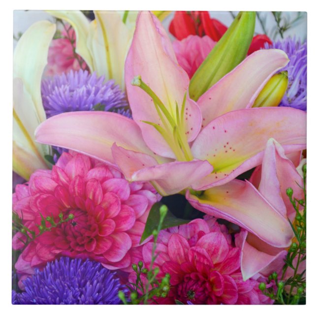 Azulejo De Cerâmica Lily rosa e azulejo cerâmica para flores da dália, (Frente)