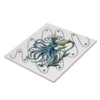 Azulejo De Cerâmica Lily Squid - Híbrido Científico Vintage