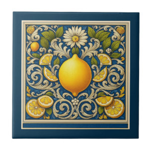 Azulejo De Cerâmica Limão Almafi Azul Mediterrâneo Art Nouveau