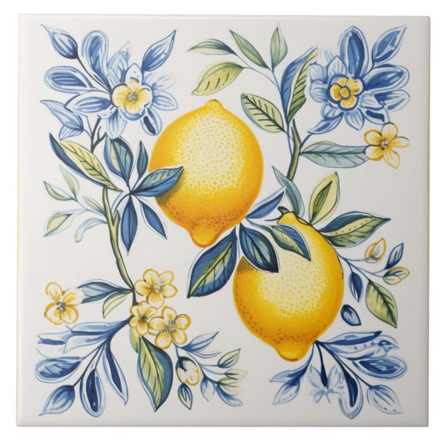 Azulejo De Cerâmica Limão,azulejos azuis,azulejos Sicilianos,Azulejo c (Frente)