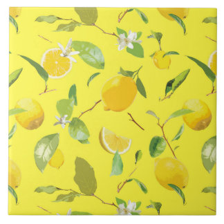 Azulejo De Cerâmica Limão de Aquarela e Folhas 4