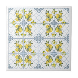 Azulejo De Cerâmica Limão de Country Francês em Aquarela Azul