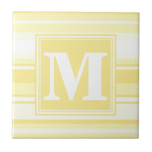 Azulejo De Cerâmica Limão do monograma - listras amarelas