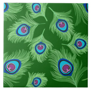 Azulejo De Cerâmica Limão e Pavões Azuis no Emerald Green