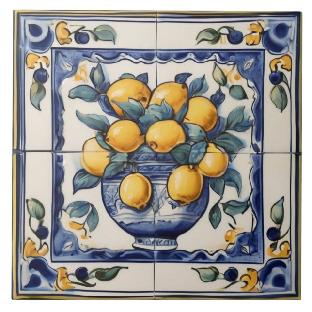 Azulejo De Cerâmica Limão-limão-limão-limão-azul-tradicional e amarelo (Frente)