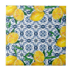 Azulejo De Cerâmica Limão-mediterrânico azul