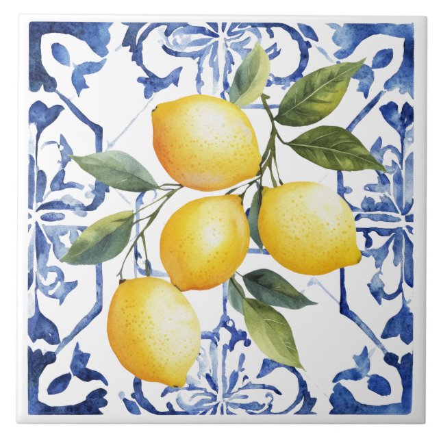 Azulejo De Cerâmica Limão Tuscano Mediterrâneo Rústico (Frente)