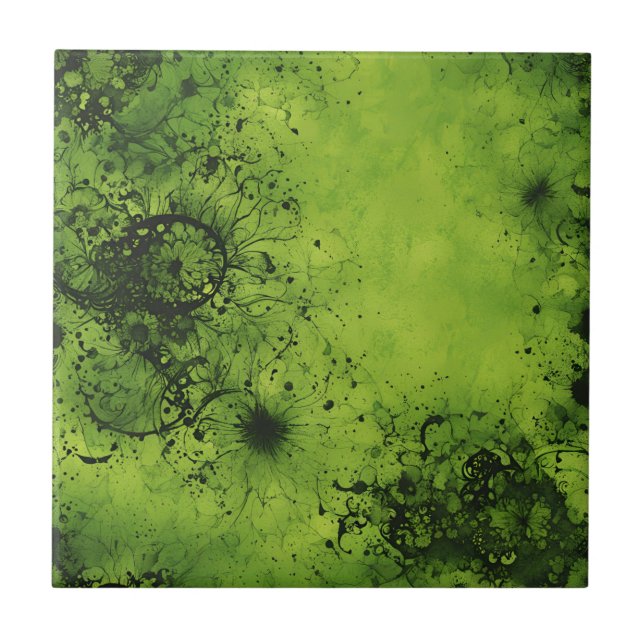 Azulejo De Cerâmica Lime Verde Grunge com Acentos Pretos (Frente)