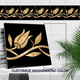 Azulejo De Cerâmica Limite sem costura da tulipa turca do ouro