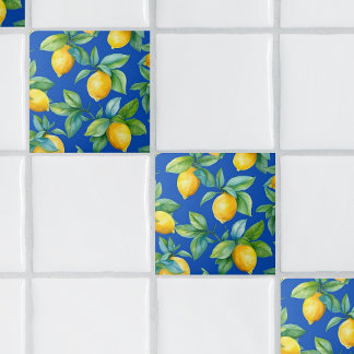Azulejo De Cerâmica Limões Amarelos e Folhas em Real