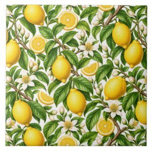 Azulejo De Cerâmica Limões Botânicos e Flores Brancas