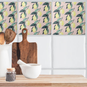 Azulejo De Cerâmica Limões de Aquarela e Padrões Amarelos Sem Costur