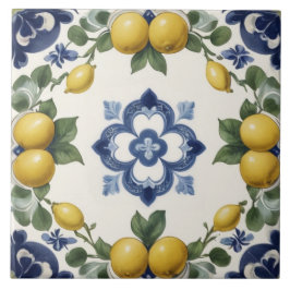 Azulejo De Cerâmica Limões Italianos & Frutas Cítricas com Trevo Azul