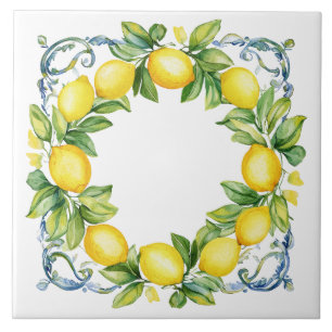 Azulejo De Cerâmica Limões Mediterrâneos Toscano Amarelo e Azul