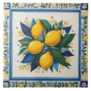 Azulejo De Cerâmica Limões Tradicionais Azul Verde Amarelo Branco Clás