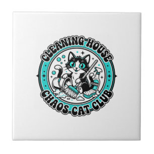 Azulejo De Cerâmica Limpeza Casa Caos Gato Amante de Pets Camisa Arte 