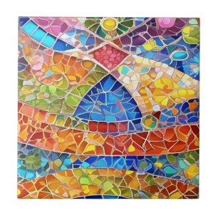 Azulejo De Cerâmica Linda Abstrato do Arco-Íris Faux Arte do Mosaico