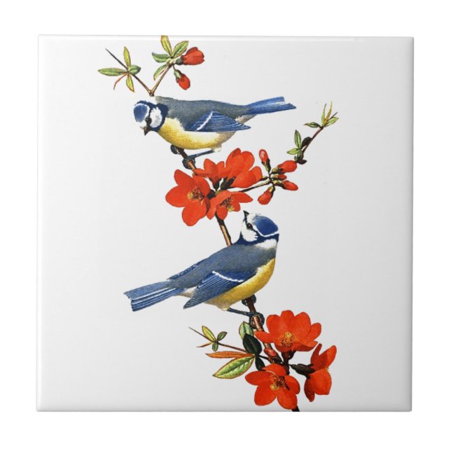 Azulejo De Cerâmica Linda árvore de colheita floresce flores vermelhas (Frente)