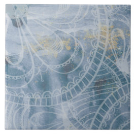 Azulejo De Cerâmica Linda cinza azul de aquarela e tinta artística