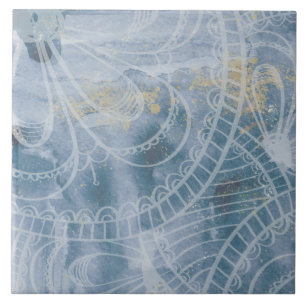 Azulejo De Cerâmica Linda cinza azul de aquarela e tinta artística