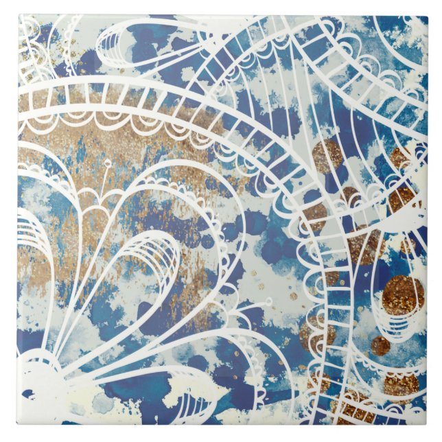 Azulejo De Cerâmica Linda cinza branca-azul padrão de cobre (Frente)