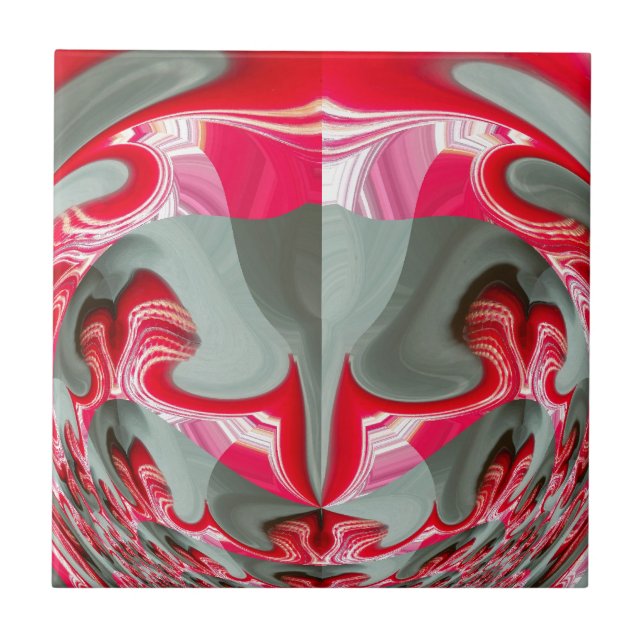 Azulejo De Cerâmica Linda cinza de cinzas vermelhas motif geométrico A (Frente)