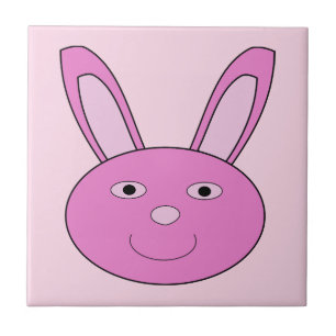 Azulejo De Cerâmica Linda Face de Coelho Rosa Fofa Primavera Páscoa