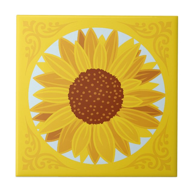 Azulejo De Cerâmica Linda Flor Amarelo Sunflower (Frente)