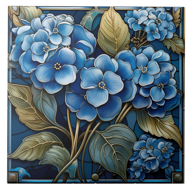 Azulejo De Cerâmica Linda Flor Azul Hydrangea (Frente)
