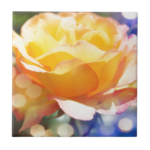 Azulejo De Cerâmica Linda flor de rosa amarela. Fotografia floral.