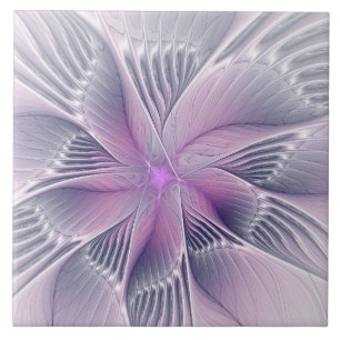Azulejo De Cerâmica Linda Flor Rosa Arte Abstrato Fractal Moderno