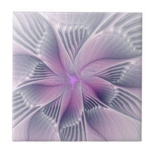 Azulejo De Cerâmica Linda Flor Rosa Arte Abstrato Fractal Moderno