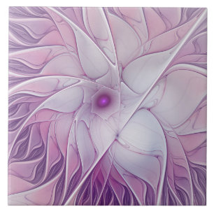 Azulejo De Cerâmica Linda Flor Rosa Moderna Abstrato, Arte Fractal