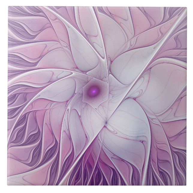 Azulejo De Cerâmica Linda Flor Rosa Moderna Abstrato, Arte Fractal (Frente)