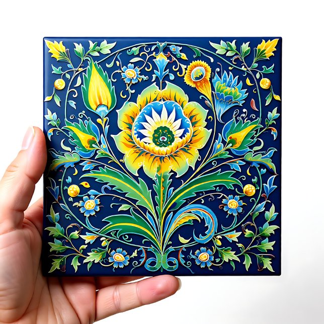 Azulejo De Cerâmica 💙 Linda Harmonia Celestial Iznik (Beautiful Celestial Harmony Iznik Ceramic Tile)