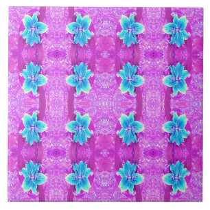 Azulejo De Cerâmica Linda Lírio Stargazer Azul Água no Roxo