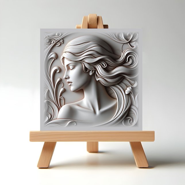 Azulejo De Cerâmica Linda Mulher (Beautiful Woman in marble on easel display)