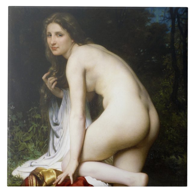 Azulejo De Cerâmica Linda mulher Bather (de Bouguereau) (Frente)