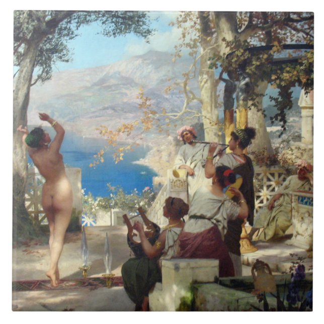 Azulejo De Cerâmica Linda Mulher Dançando Entre Daggers (Frente)