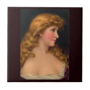 Azulejo De Cerâmica Linda mulher do século XIX com cabelo comprido