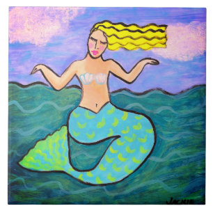 Azulejo De Cerâmica Linda pintura de Abstrato Mermaid