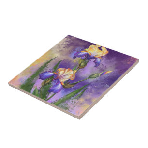 Azulejo De Cerâmica Linda pintura de arte roxa com flor gigante