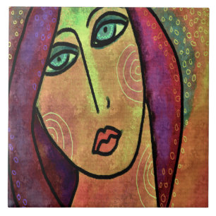 Azulejo De Cerâmica Linda pintura digital Abstrato de uma mulher